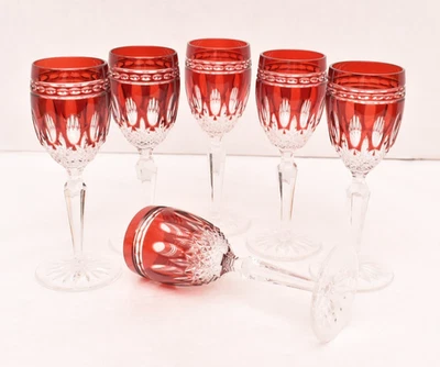 SET 6 Waterford Crystal CLARENDON RUBY RED 6" CORDIAL GOBLETS Wine Glasses - Image 1 of 4