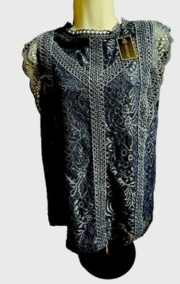 $75 Cable & Calibre Mujer - Crochet Encaje Top - Azul Marino - Mediano - Etiqueta Nueva Foto 1 de 3