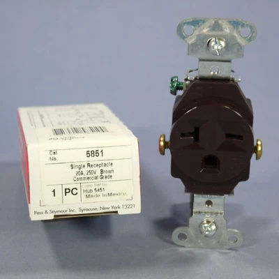 Pass and Seymour 5851 Brown 20A Single Outlet Receptacle 6-20R 250V Commercial - Image 1 of 4