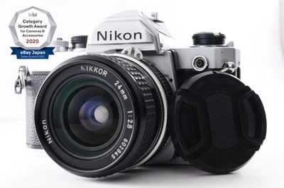 READ! **NEAR MINT LENS** Nikon FM Silver 35mm + Ai Nikkor 24mm f/2.8 From Japan - Image 1 of 4