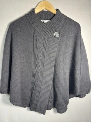 Pendleton Merino Wool Cape Sweater One Size Gray Cable Knit Button Poncho Wrap - Image 1 of 4