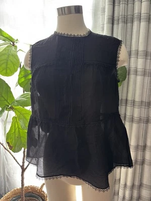 Blusa Leon Max feminina preta sem mangas de seda grande WT9 - Imagem 1 de 4