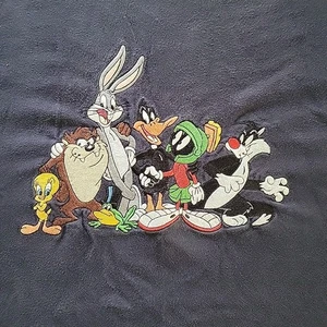VTG 1997 T-Shirt Warner Bros Embroidered 6 Looney Tunes 90’s Navy Blue LG - Picture 1 of 9