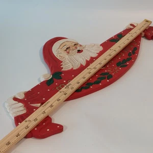 Vintage Hand Painted Wooden Santa Merry Christmas Wall Hanging Sign 23" Holiday - Picture 1 of 11