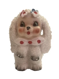 Vintage Sugar Glaze Poodle Dog Figurine Kitsch Cutie with Flowers and Bow - Bild 1 von 8