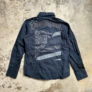 Vintage Quiksilver Y2K Shirt Men Medium Black Cotton Long Sleeve Surf Mall Goth - Picture 1 of 23
