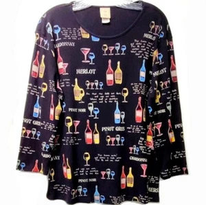 VTG Jess & Jane 100% Cotton Top Wine Lovers Collection Size Large Made In USA - Picture 1 of 6