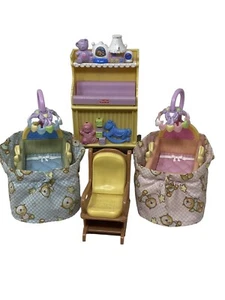 Fisher Price Loving Family Baby Twins Nursery 2 Cribs Light Up Changing Table - Picture 1 of 11