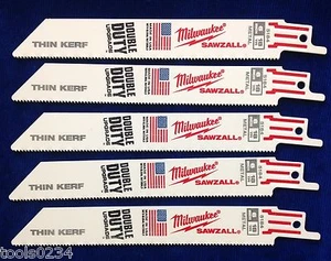 6" X 18 TPI Thin Kerf Sawzall Blade Milwaukee 48-01-7184 Pack of 5 Blades - Picture 1 of 6