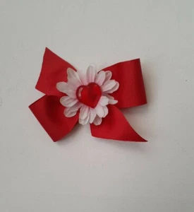 Valentine Hair Bow/ Hair Accessory/ Puffy Heart on Ribbon & Flower 3" Clip/New - Picture 1 of 3