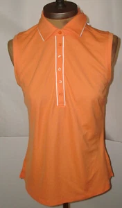 NWT New Lady Hagen Golf Top Sleeveless Piped Polo Orange Mandarin Button Casual - Picture 1 of 3