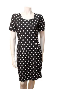 Vintage 80er Gaccina schwarz weiß gepunktet Viskose Kurzarm Kleid Größe 10 - Bild 1 von 6