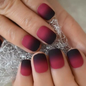 Press On Nails Short Black Red Ombre French Goth alt glue kit - Picture 1 of 7