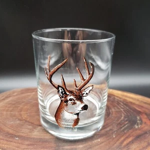 Vintage Deer Buck Lowball Glass 3.75" Old Fashioned Rocks Barware Hunting - Picture 1 of 3