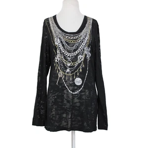 Seven 7 Luxe NEW Sz 14/16 Black Silver Gold Painted Chain Cotton Polyester Top - Picture 1 of 14
