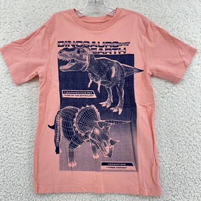 Childrens Place Boys Sz M 7/8 Salmon Colored Dinosaur Grpahic Short Sleeve Shirt - Image 1 of 4