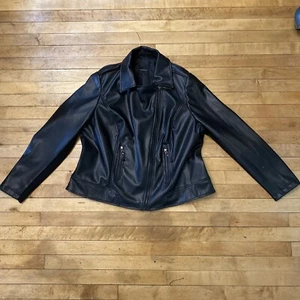 Lane Bryant Womens Jacket Size L? Black Polyester Faux Leather Bomber - Picture 1 of 17