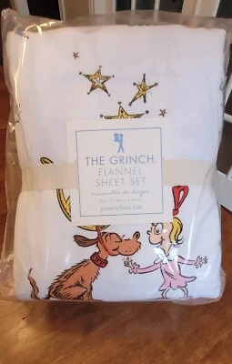 NEW POTTERY BARN Kids DR SEUSS THE GRINCH CHRISTMAS FULL FLANNEL SHEET SET - Image 1 of 4