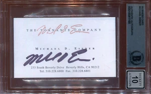 Tarjeta de visita firmada por Michael Eisner Disney CEO Beckett autógrafo 10 BAS *68 - Imagen 1 de 2