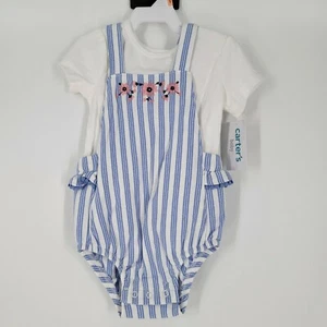 CARTER'S Baby 2-piece Embroidered Romper & t-shirt Set 12 Months Blue white NEW - Picture 1 of 2