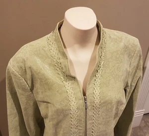 NWOT Guillaume Genuine Leather Jacket Size 1X Extra Large Sage Green Like New - Picture 1 of 8