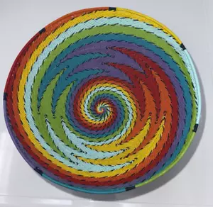 Handmade 8” x 2 1/2" African Zulu Telephone Wire Bowl Basket Rainbow Swirl - Picture 1 of 6
