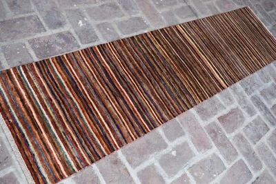 Afghan Oriental Striped Gabbeh Runner Rug 2x8 Hand Knotted Wool Hallway Carpet - Image 1 of 4