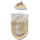 Handmade Crochet Baby Bunting Hat Set Ombre White Cream Tan Cocoon