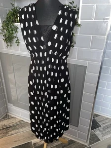 BNWT BERKERTEX BLACK WHITE SPOTTY POLKADOT DRESS WEDDING RACES CRUISE SIZE 18 - Picture 1 of 6