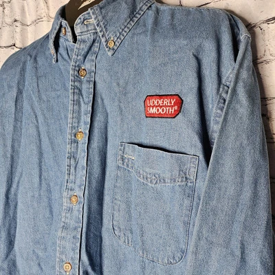 Camisa Harrington Denim Manga Larga Bordada con Botones Totalmente Suave Talla L Foto 1 de 4