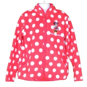 MINNIE MOUSE Fleece Jacket, M, Red/White Polka dots, Walt Disney World, Pockets - Picture 1 of 6