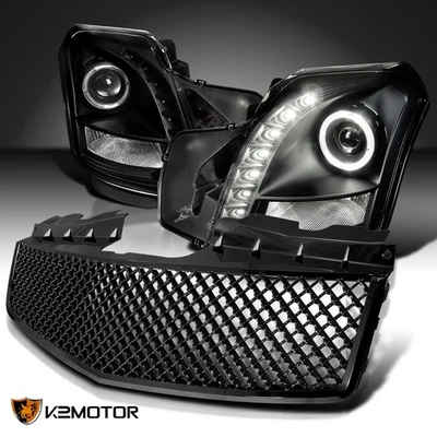 Fits 2003-2007 Cadillac CTS Black LED Strip Projector Headlights+Hood Grille - Imagem 1 de 4