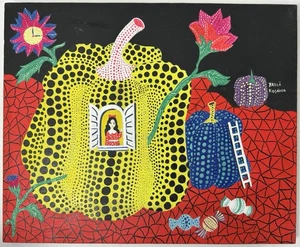 Yayoi Kusama (Handmade) Oil On Canvas Signed Painting,Vtg Art - Picture 1 of 5