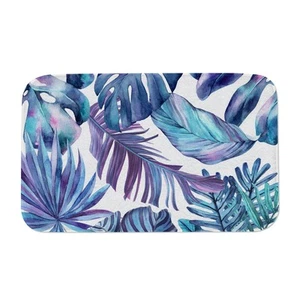 Tropical Leaves Bathroom Rug Decor Purple Blue Palm Leaf Summer Bath Mat Non-... - Picture 1 of 5