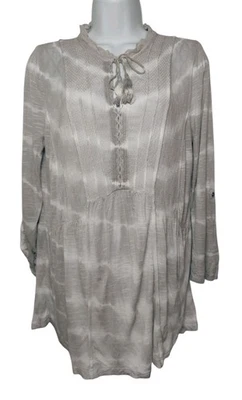Vintage America Gray & White Tie Dye 3/4-Sleeve Roll-Tab Peasant Blouse Top M Nw - Image 1 of 4