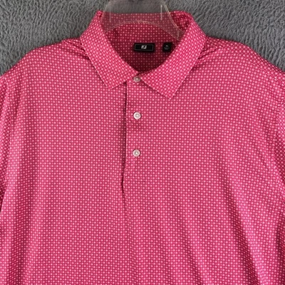 Footjoy Polo Shirt Mens XL Pink Geometric Lisle Performance UV Protection Logo - Image 1 of 4