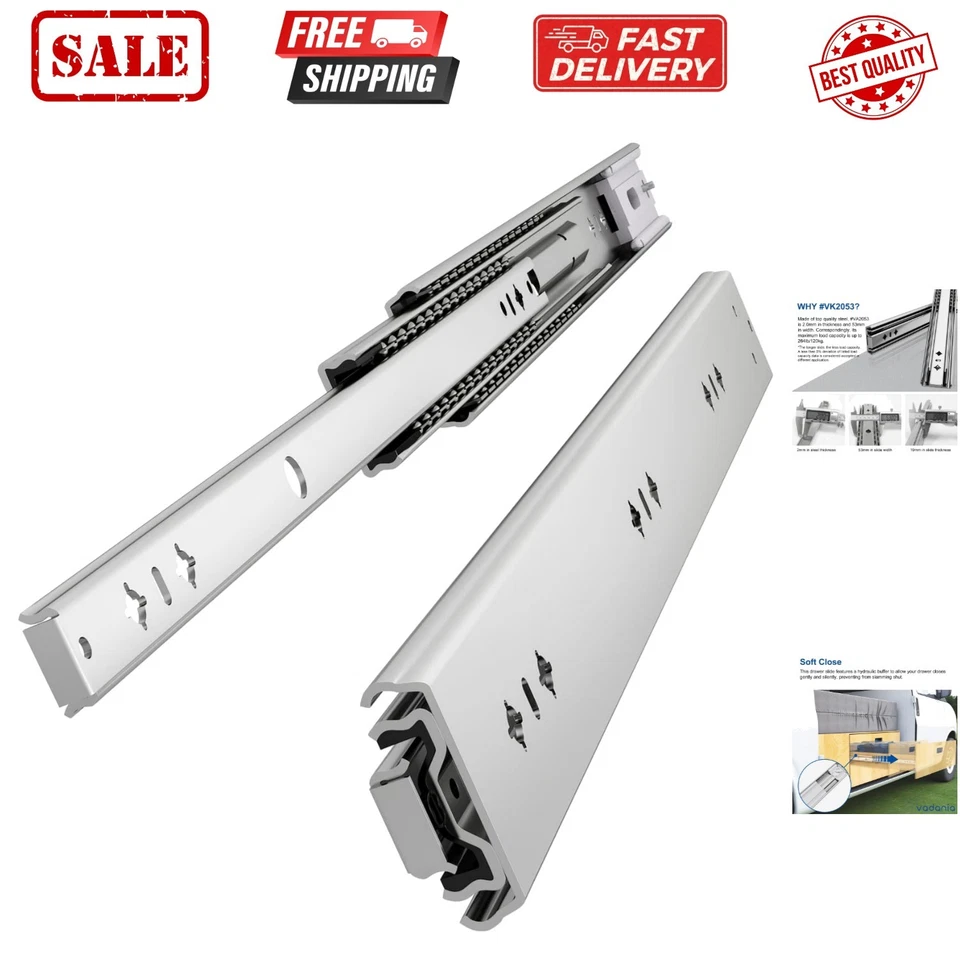 Correderas de cajón de 22" de cierre suave de alta resistencia, capacidad de carga de hasta 265 lb, 3 pliegues Fu... Foto 1 de 4