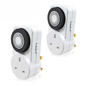 2 x 24 Hour 24hr Mains Plug In Timer Switch Time Clock Socket UK 3 Pin Adapter - Picture 1 of 8