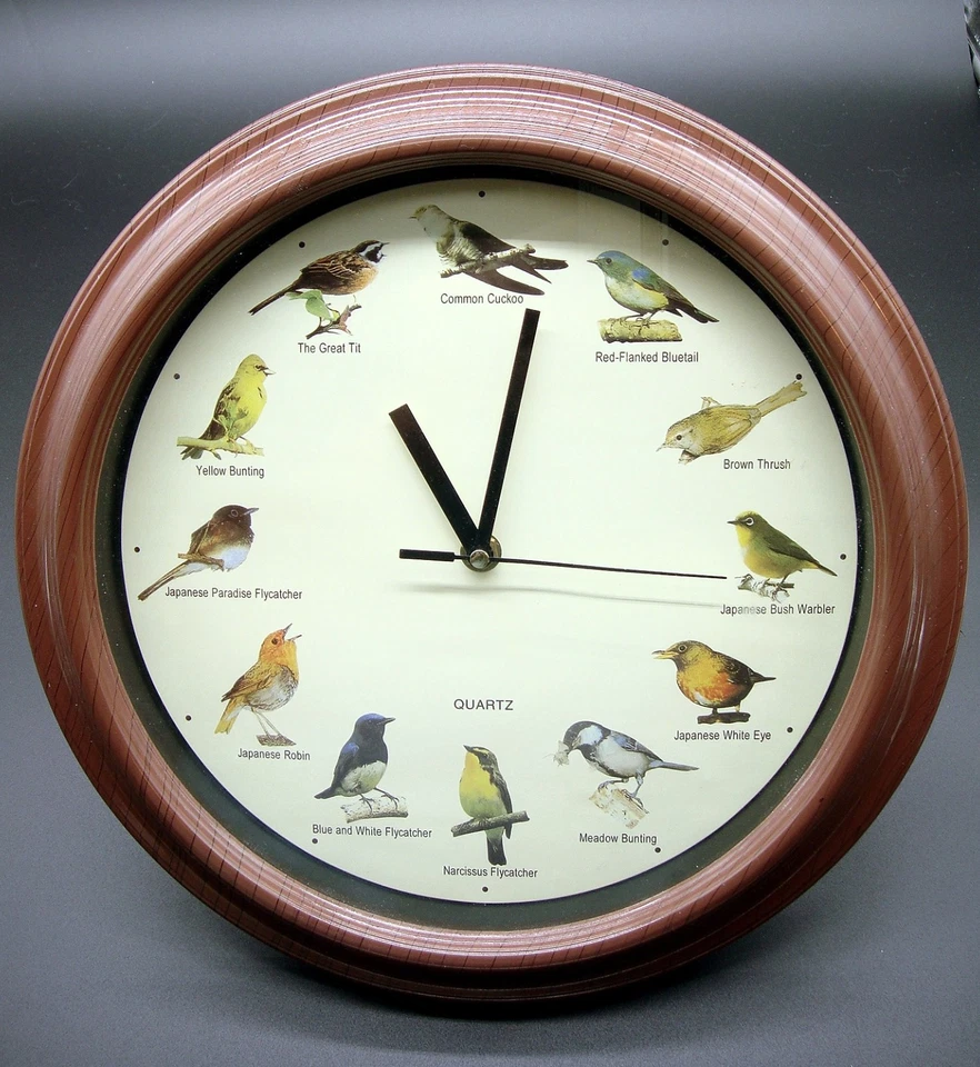 Reloj Pájaros Cantores Sonido Audubon Sociedad Colgante Pared Imitación Madera Marco Funciona Foto 1 de 3