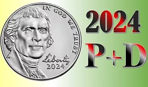 💰 2024 P&D Jefferson Nickel 5¢ Cent - 2 Stempelglanz Münzen - Bild 1 von 1