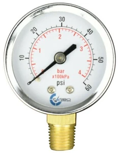2" Pressure Gauge - Chrome Plated Steel Case, 1/4" NPT, Lower Mnt. 60 PSI - Picture 1 of 4