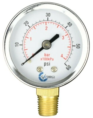 2" Pressure Gauge - Chrome Plated Steel Case, 1/4" NPT, Lower Mnt. 60 PSI - Image 1 of 4