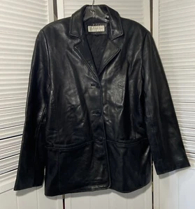 Chaqueta de cuero suave negra Jones New York para mujer M bolsillos forrados con botones *DEFECTUOSA - Imagen 1 de 16