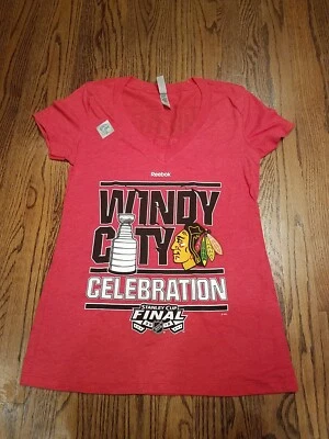Camisa Reebok Chicago Blackhawks para mujer grande Windy City Celebration Stanley Cup Foto 1 de 4