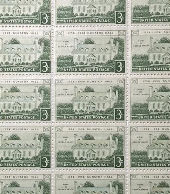 Gunston Hall Mint Sheet of 50 1958 Virginia George Mason US Scott 1108. - Image 1 of 2