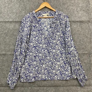 H&M Blouse Womens 14 Blue White Floral Long Sleeve V-Neck Viscose 34511 - Picture 1 of 8