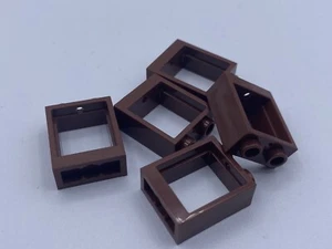 Lego Parts x (5) Ct ~ Reddish Brown Window 1 x 2 x 2 Flat Front ~ No 60592 - Picture 1 of 1