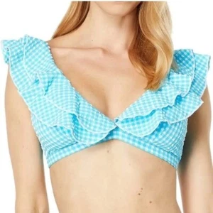 Neu ohne Etikett Lilly Pulitzer Arlin Bikini Top Crinkle Gingham Schwimmen türkis Oase 14 - Bild 1 von 5