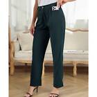 (dark Green Xxl)women High Waisted Pants Loose Casual Elegant Pure Color Toh