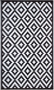 Black And White Aztec Pattern Monochrome Recycled Plastic Outdoor Rug Patio Rug - Picture 1 of 14